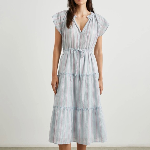 Rails Dresses & Skirts - Rails Juni Placid Stripe Midi Dress Tiered Cotton Blue Pink Small